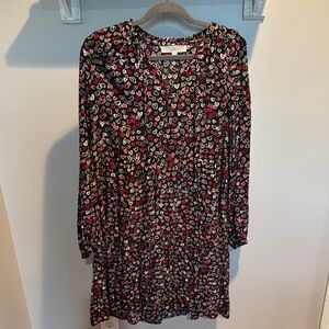 LOFT Red and White Long Sleeve Heart Dress